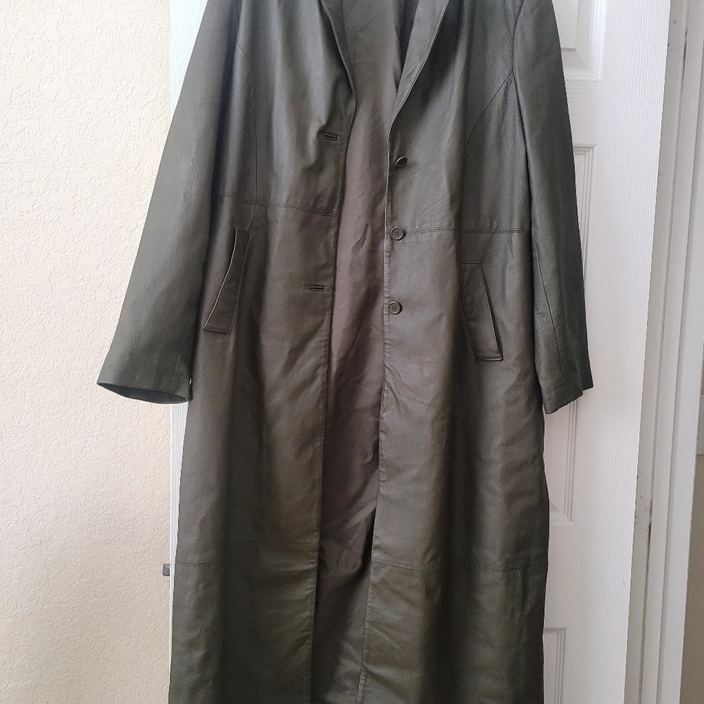 Newport News Dark Green Leather Trench Coat